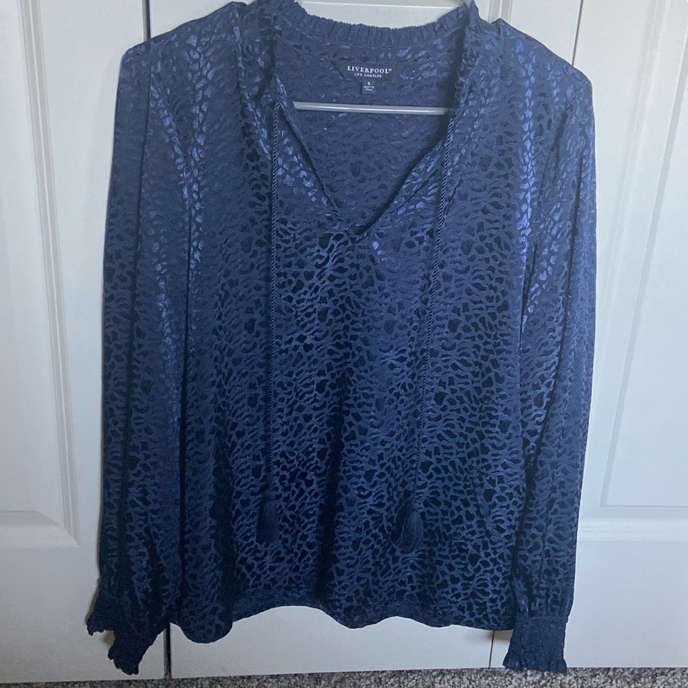 Liverpool long sleeve navy animal print top. Small